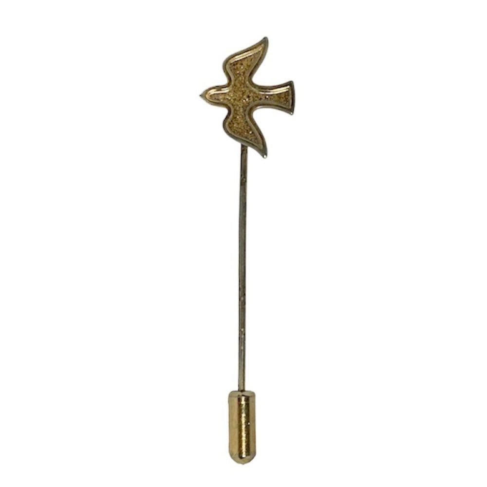 Vintage Goldtone In Flight Dove Classic Design Long Stem Lapel Tie Stick Pin